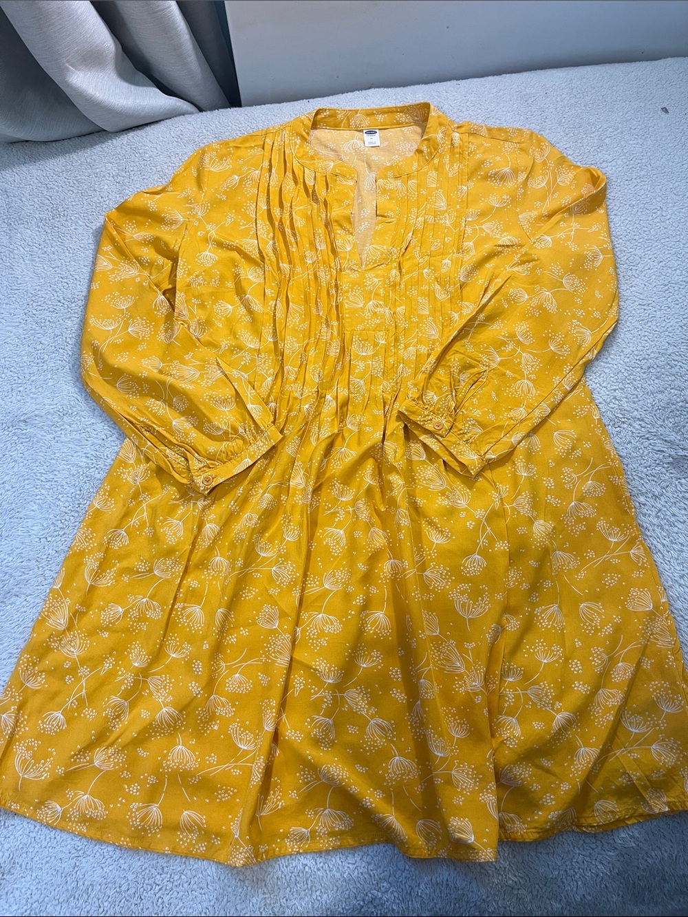 Old Navy Mustard Yellow Floral Pintuck Tunic Dress A018